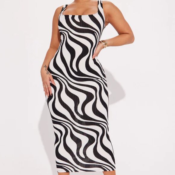 Fashion Nova Maisie Maxi Dress Black White Zebra Print Large RN149037 Style KSD1 - Picture 2 of 8